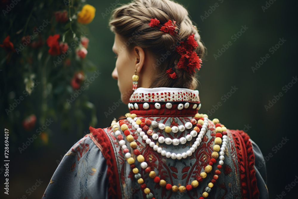 Wall mural Generative AI picture photo of attractive nice ukrainian man in traditional embroidered national clothes - Wall murals