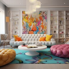 Whimsical Wonder: Original Furniture in a Bright Room � Quirky Interior Design of Modern Living Room Unveiling Unique Elegance