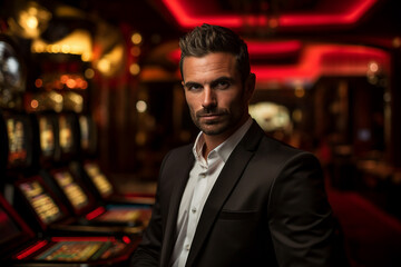 Fototapeta premium Play casino slots win games money cash conceptual Generative AI picture