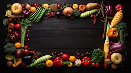 Vegetable frame with black background 