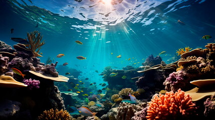 extreme depth of the ocean with a diverse coral reef. Generative AI