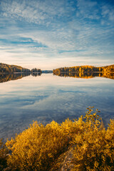 Autumn lake in Sweden vertical photo