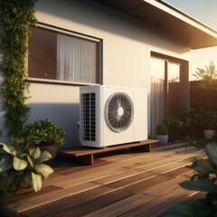 Heat pump on a modern house, reusable energy concept