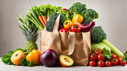 Grocery bag with fresh and healthy.