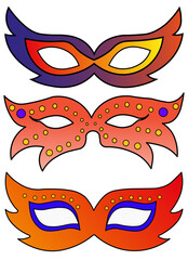 Kit with three super colorful carnival masks. Arts for carnival compositions