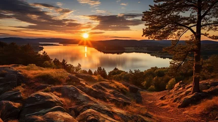 Fotobehang Donkerrood "Serenity at Sunset: Breathtaking Landscapes and Golden Hours