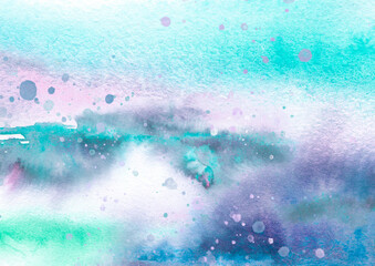 Watercolor abstract spot, blot. Colorful vintage background. blue, turquoise, green spot. Watercolor painted background. Abstract Illustration wallpaper. Brush stroked. Abstract paint splash. snow