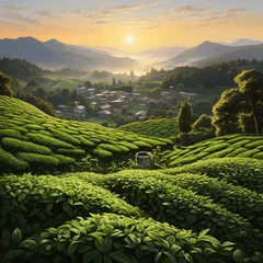 Tuinposter terraced rice field sunset time © Mohamed