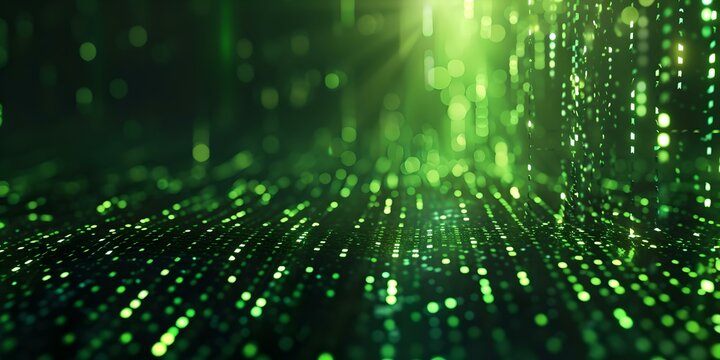 Abstract digital rain matrix, green coding data streams. futuristic technology concept. virtual reality backdrop. AI