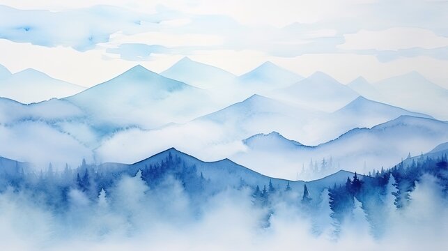 Mountain water color light blue background	