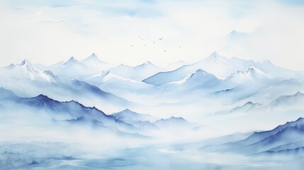 Fototapeta na wymiar Mountain water color light blue background 