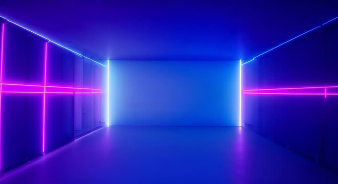 ambiente futuristico vuoto con luci al neon che si accendono , stanza in movimento