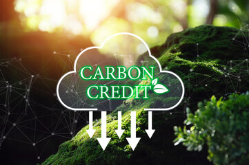 Carbon credit or CO2 trading market. Carbon tradable certificates for buy-sell. Business and...