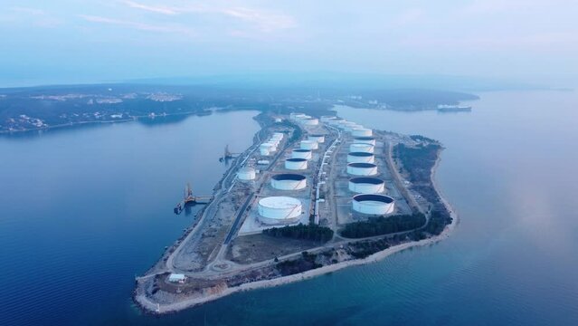 Omi&scaron;alj, fuel storage tank, aeral view, Krk island, Croatia