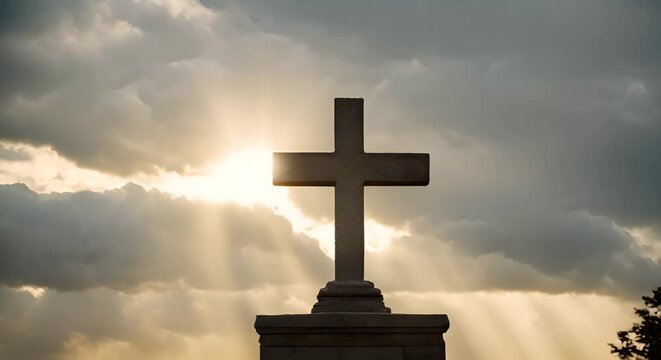 croce cristiana con sole che sorge, concetto di resurrezione, pasqua, 