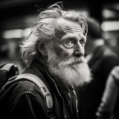 Portrait of an elderly bearded man with a contemplative expression