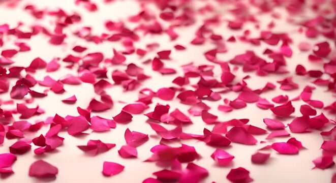 petali di rose rosa e fucsia su sfondo bianco, i petali si spostano grazie a una leggera brezza, sfondo video di san valentino