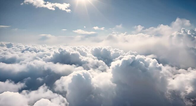 cielo azzurro con nuvole bianche, volo sopra le nuvole una giornata soleggiata con f vento
