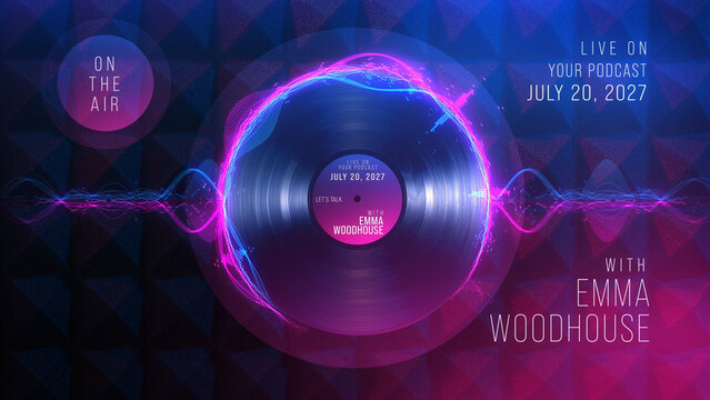Neon Vinyl Records Round Audio Visualizer for Podcast