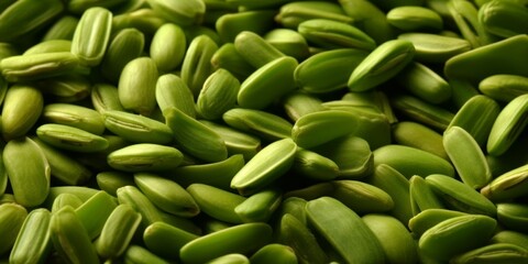 Fototapeta premium Close-up view of a pile of fresh, vibrant green beans, emphasizing their natural texture and color.