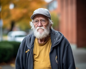 Portrait of an elderly bearded man with autumn background for lifestyle or social issues