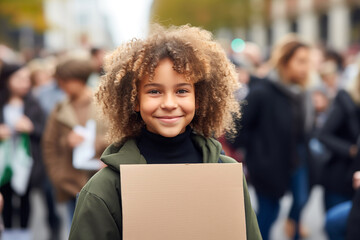Young Female Environmental Activist with a Protest Sign