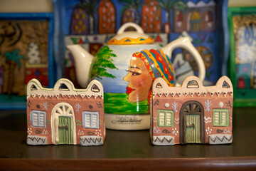 close up shot of Handicrafts for making carved ceramics in the tourist village of Tunis in Fayoum, Egypt