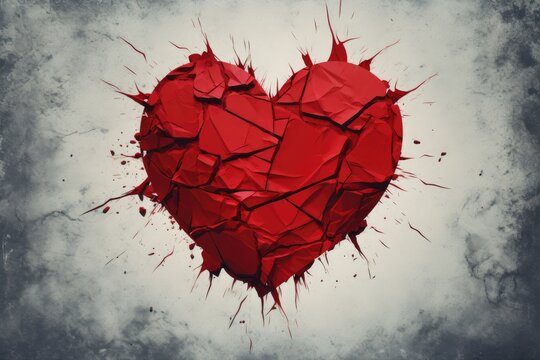 A photo of a broken heart placed on a plain gray background, symbolizing heartbreak and emotional pain.