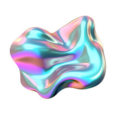 Liquid glass bubble, chrome Y2K liquid inflated, melted, metal object. 3D chrome abstract liquid shape. Isolated design element on the transparent background, created with Generative AI.