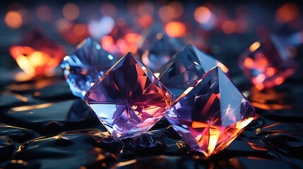Magical iridescent gemstone crystals on dark background, sparkling glow - obrazy, fototapety, plakaty