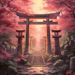 Mystical Torii Gate Entrance - obrazy, fototapety, plakaty