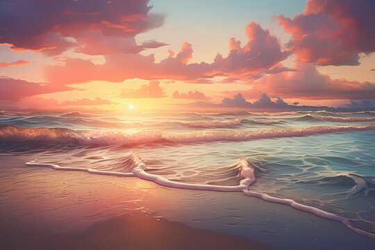 A calming beach sunset wallpaper with warm tones and gentle waves, creating a serene and relaxing ambiance