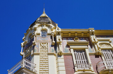 Romantic backstreet, side street and alleys in historic old town of Cartagena, Spain with historic...