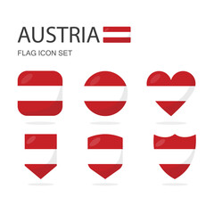 Austria 3d flag icons of 6 shapes all isolated on white background.