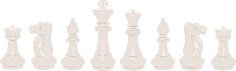 Chess pieces are white. Set for playing chess. Board game.
