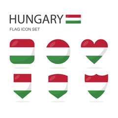 Hungary 3d flag icons of 6 shapes all isolated on white background.