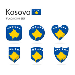 Kosovo 3d flag icons of 6 shapes all isolated on white background.