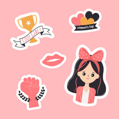 Cute girl vector illustration. Set of stickers