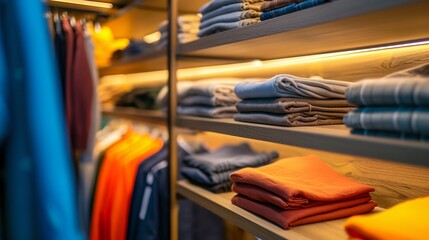 Elegant Walk-in Closet with Organized Clothing. Generative ai