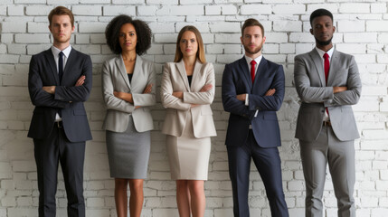 Fototapeta premium smiling young professionals standing confidently, each holding a tech device such as a tablet or laptop.