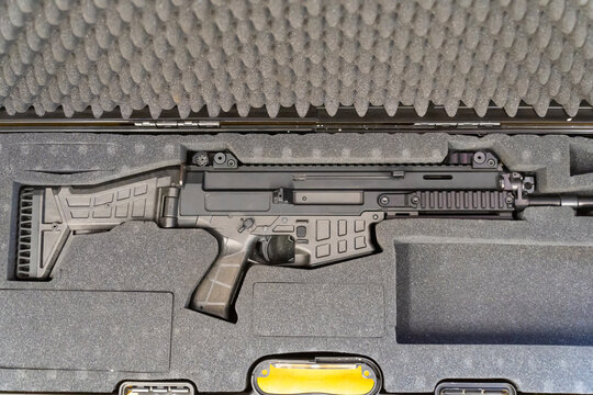 Modern semi-automatic assault rifle without magazine in a gun bag