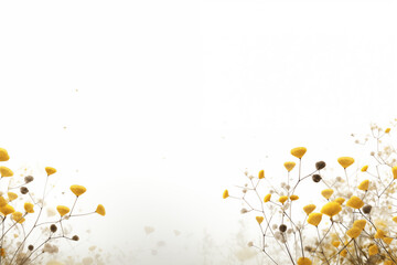 Abstract floral design with yellow accents on soft, muted background with copy space