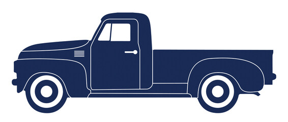 Side view of vintage pick-up truck in profile.