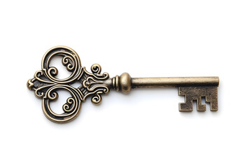 Old ornated key isolated on white background