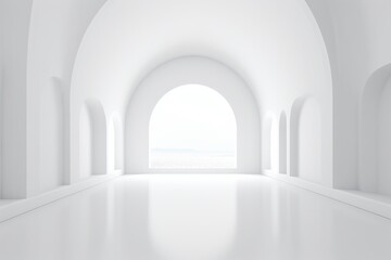 White empty interior with arches for your text or product product presentation with copy space, room mockup, white floor	
