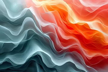 Fotobehang horizontal colorful abstract wave background with peru, firebrick and light sea green colors. can be used as texture, background or wallpaper © sisir
