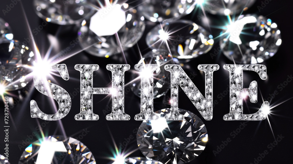 Wall mural The word SHINE spelled out with glittering diamonds on black background