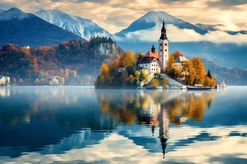 Deurstickers lake bled country © Hammad
