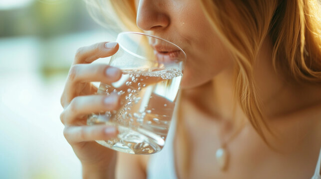 close-up of a girl drinking clean water