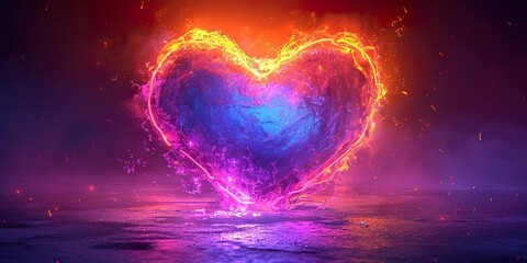 Isolated in white background,violet pink neon light drawing. Abstract heart doodle isolated on black background